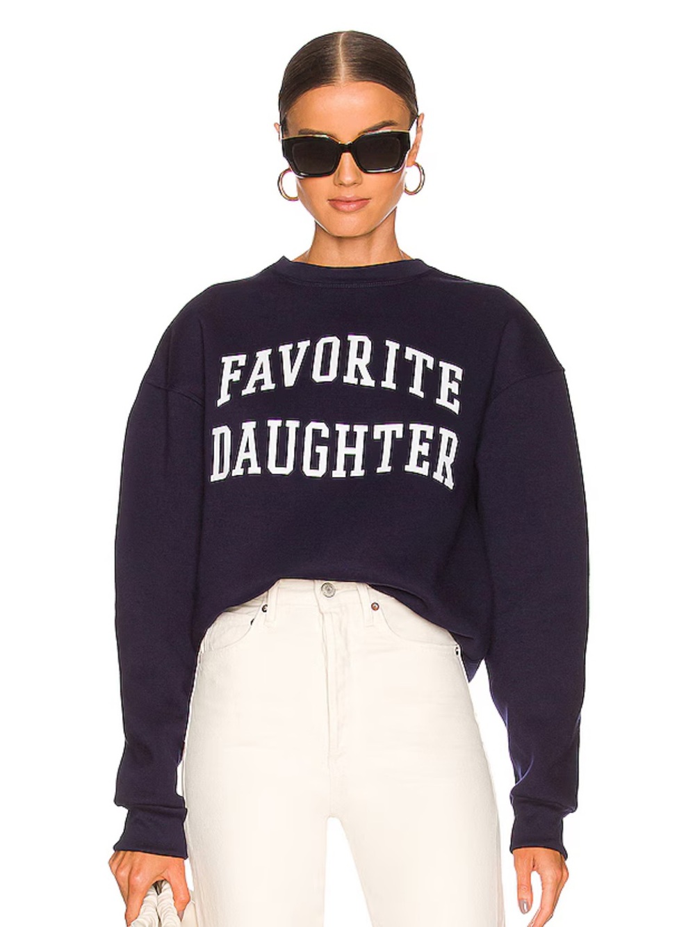 Favorite Daughter Navy Crew Sweatshirt with White Lettering